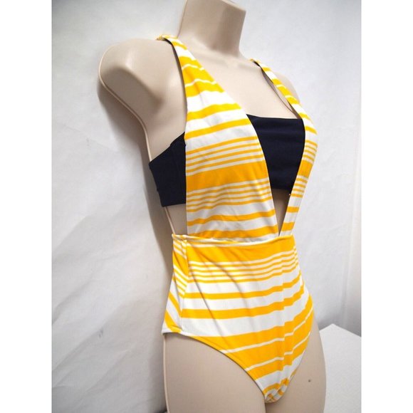 Aerie American Eagle Womens Swimsuit S One-Piece Full Coverage Layered Yellow - Picture 4 of 7